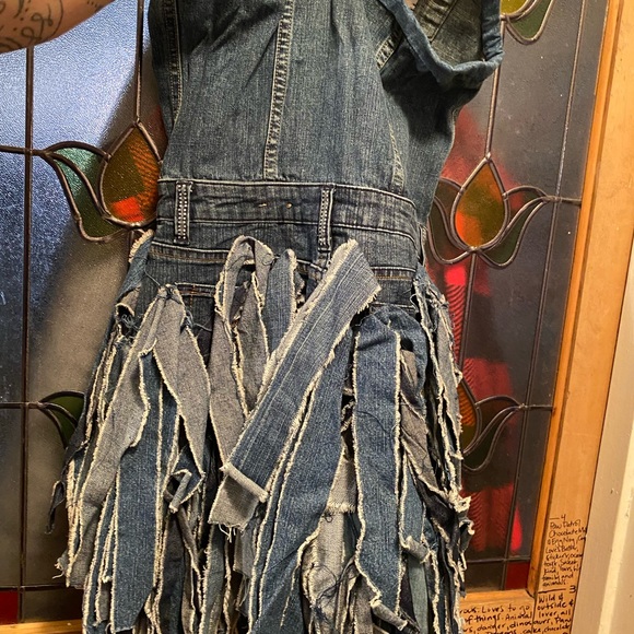 Handmade reconstructed denim dress - Picture 2 of 2